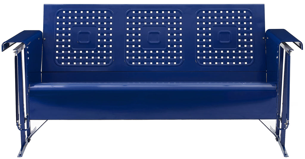 Crosley Furniture Bates Retro Metal Outdoor Sofa Glider, 3-Person Rocking Patio Bench for Porch, Deck, Navy Gloss
