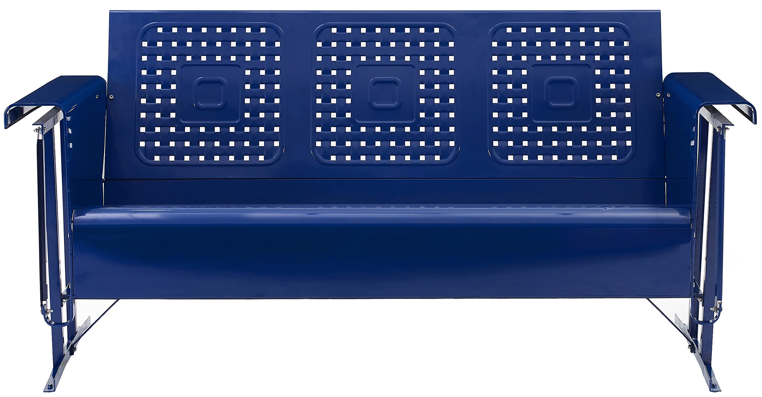 Crosley Furniture Bates Retro Metal Outdoor Sofa Glider, 3-Person Rocking Patio Bench for Porch, Deck, Navy Gloss