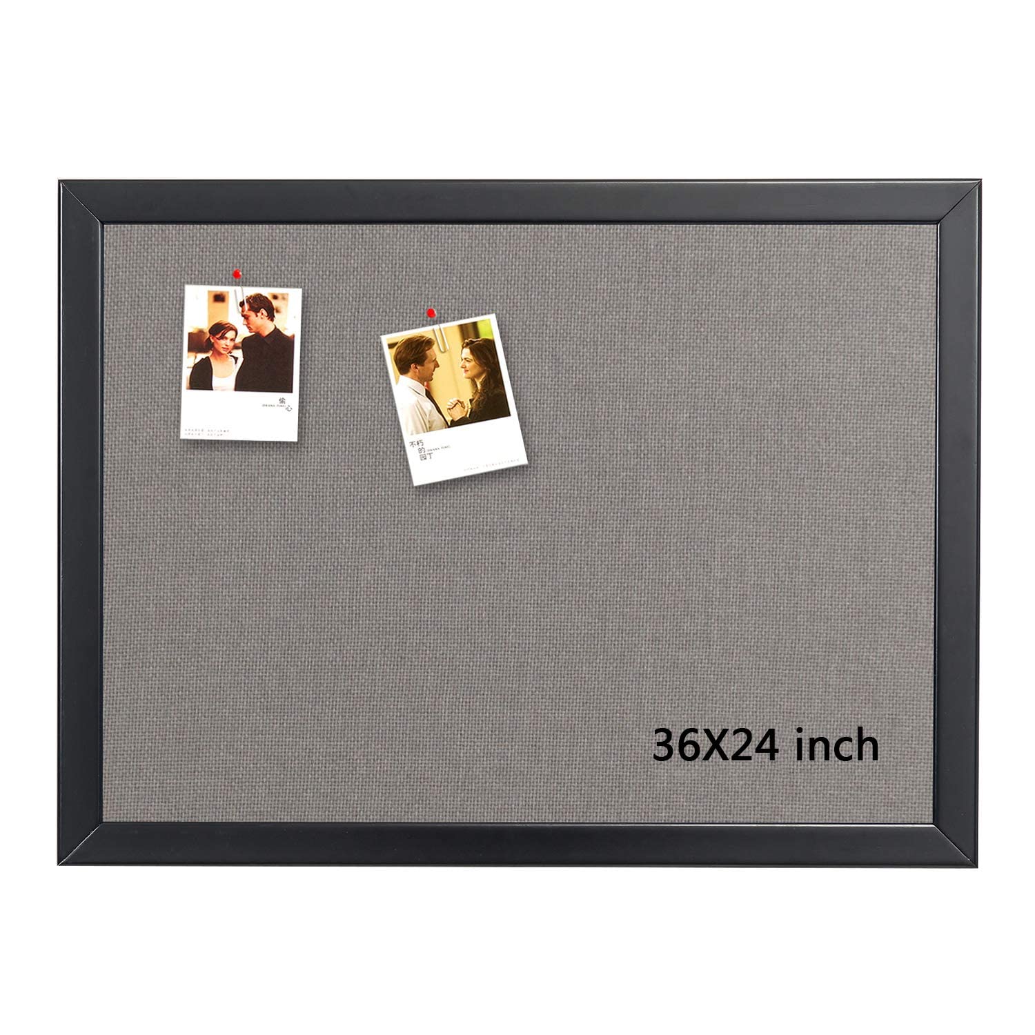 Bulletin Board 36 X 24 Inch, 100% Wood Framed Canvas Cork Board With Grey Fabric, Wall Mounted Notice Board For Home Office Scho