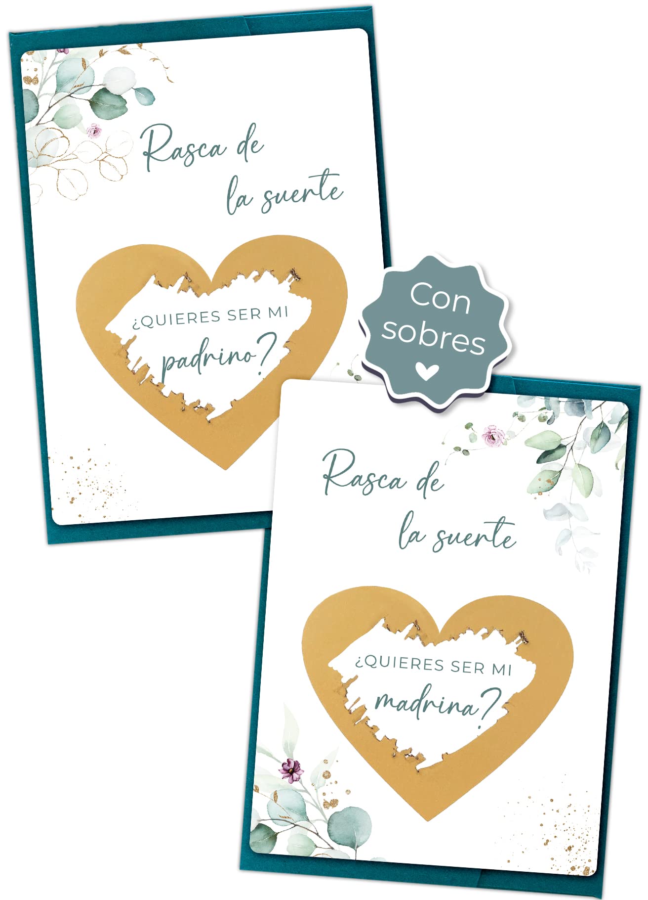Jolicoon Tarjetas de rascar Quieres ser mi Madrina - Quieres se mi Padrino - con sobres y sello de cera