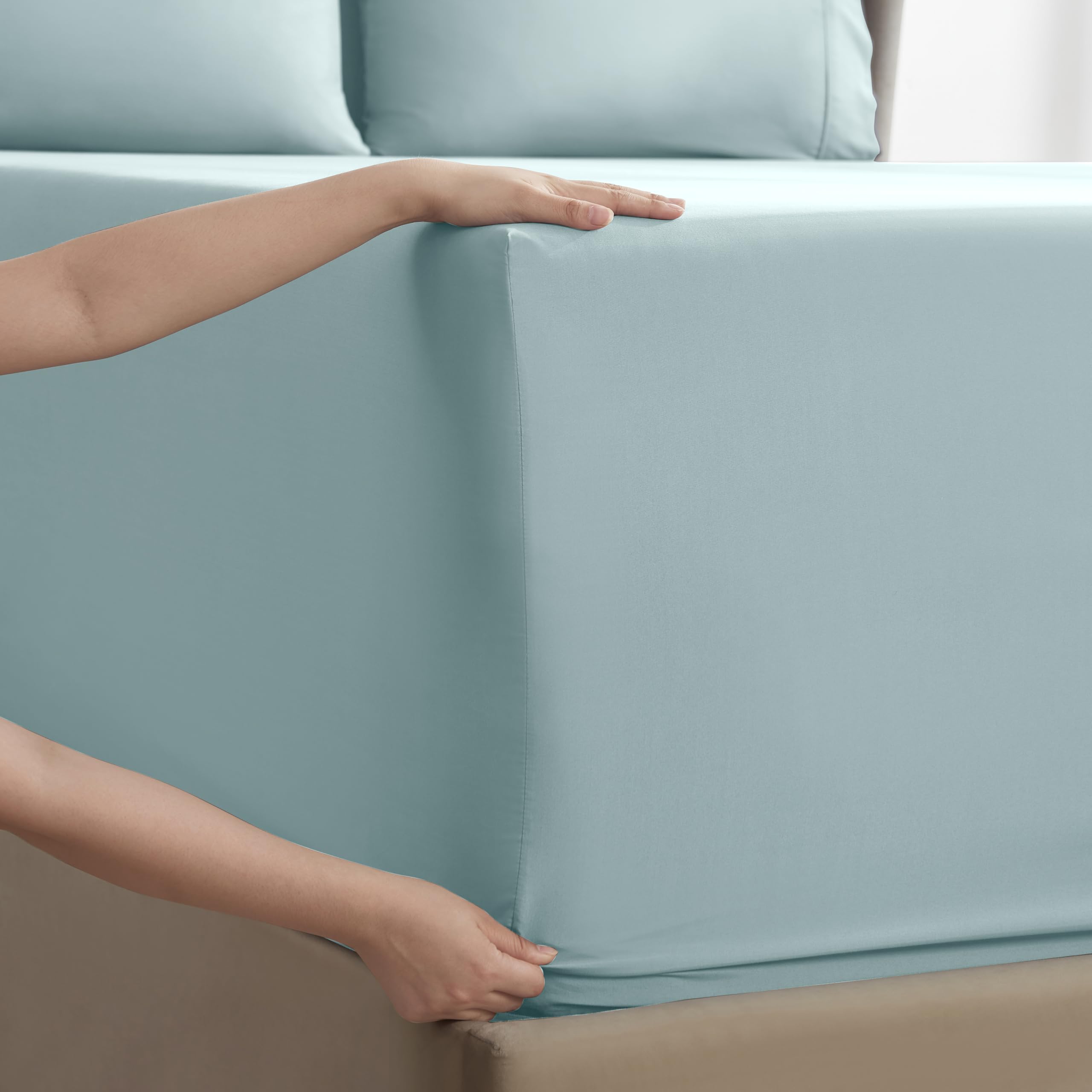 Nestl Extra Twin Deep Pocket Sheets Set - 4 Pc Soft Microfiber Twin Sheets Deep Pocket - Fade Resistant Bedding Sheets & Pillowcases - Twin, Baby Light Blue