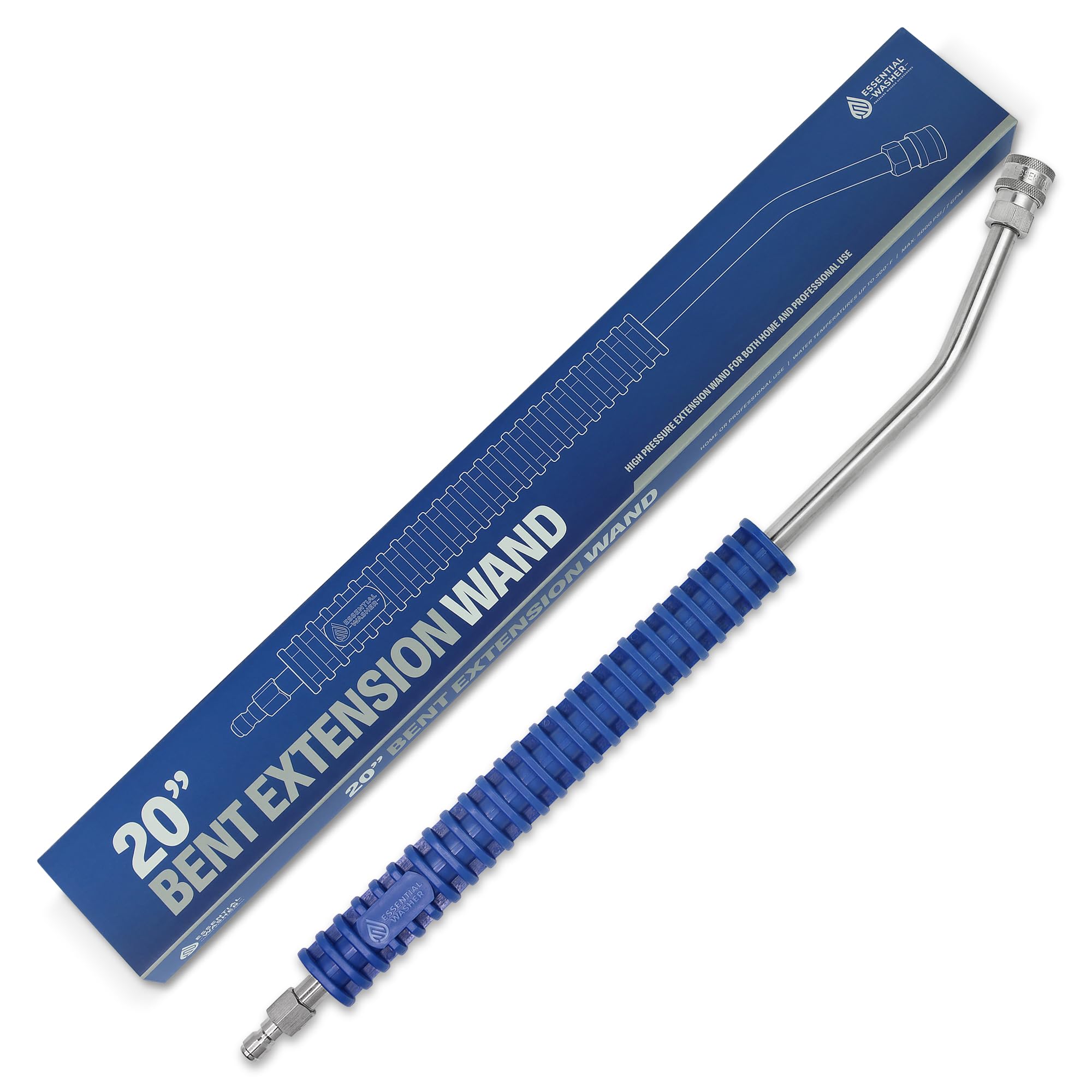 Essential Washer 20' Pressure Washer Extension Wand W/Bend - Stainless Steel Power Washer Wand With Molded Grip - Pressure Wash