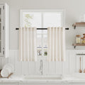 Nanspring Beige Cafe Curtains 24 Inches Long 2 Panels Back Tab Rod Pocket Half Kitchen Window Curtains Over Sink Short Linen Sem