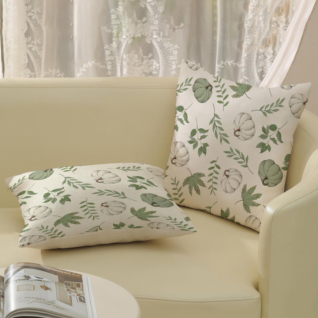 Gohdiwh Fall Pillow Covers 18X18 Set Of 2 Sage Green Pumpkin Maple Leaf Fall Decor Pillowcase Autumn Thanksgiving Decorations Ou