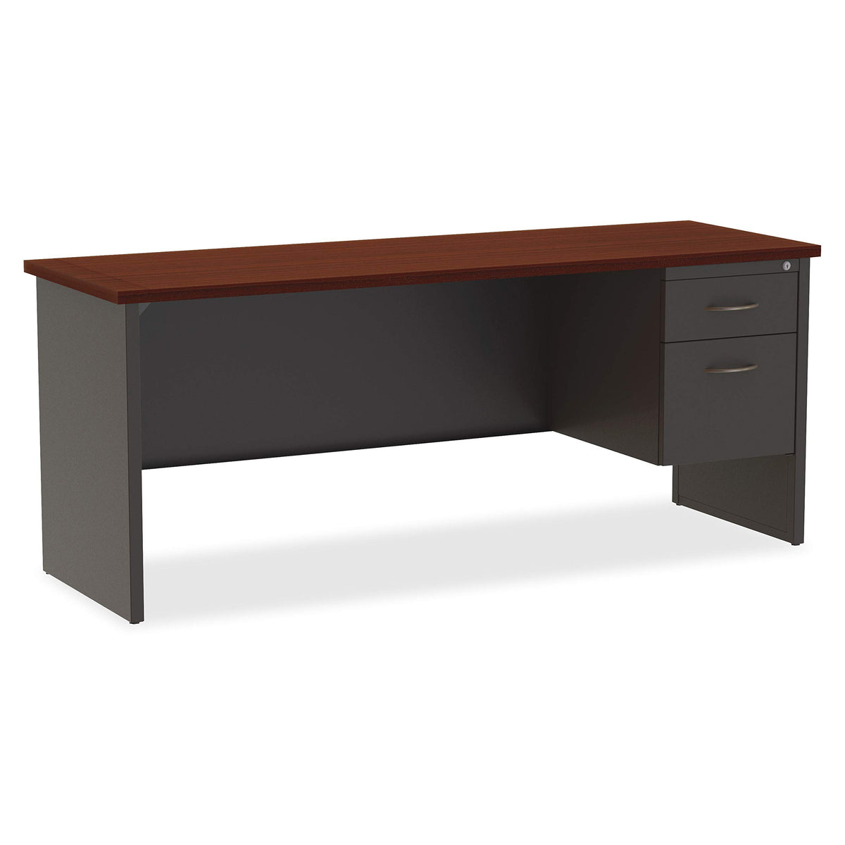 Lorell Mahogany Laminate Comm. Steel Right-Pedestal Credenza