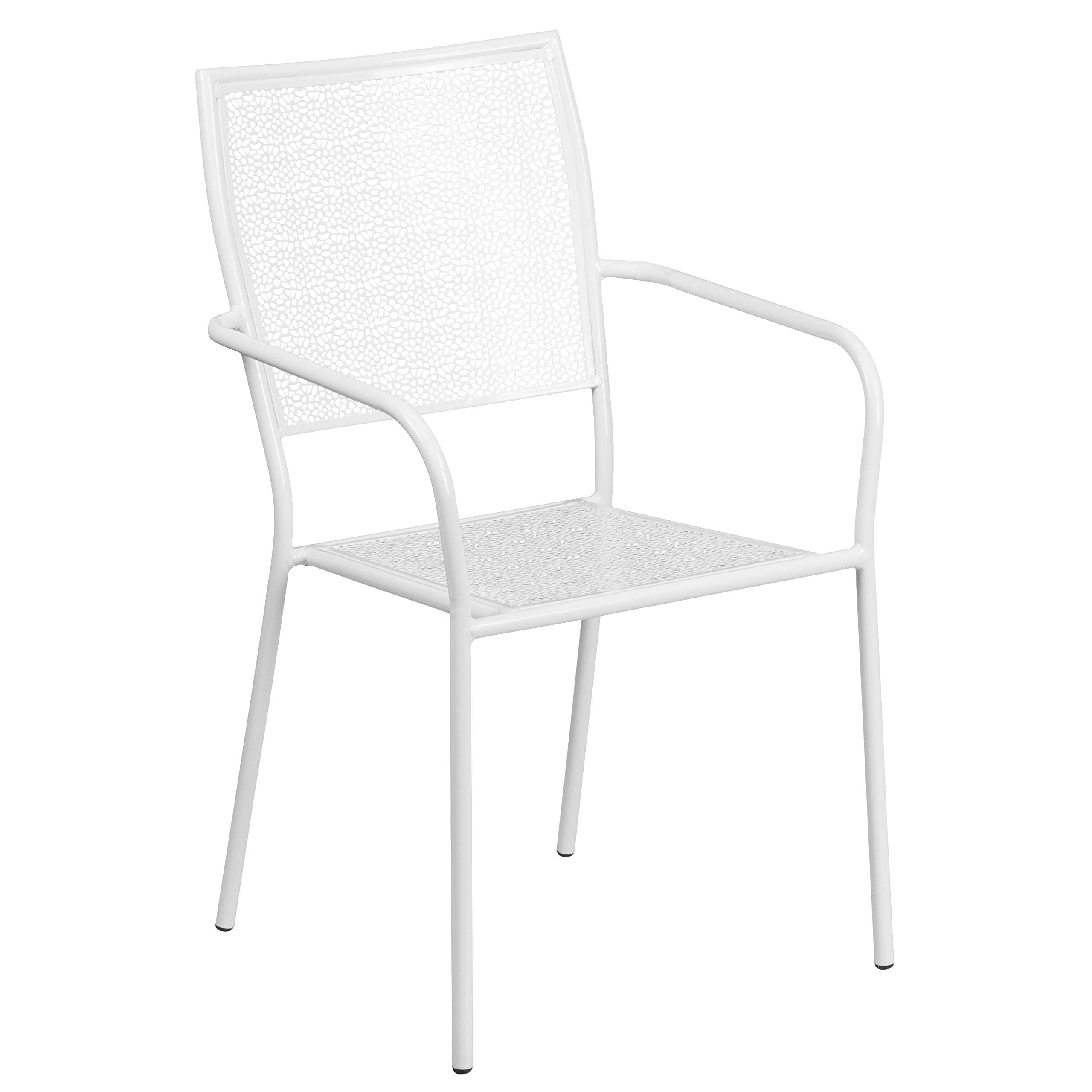 Flash Furniture Commercial Grade 28' Square White Indoor-Outdoor Steel Patio Table Set With 2 Square Back Chairs