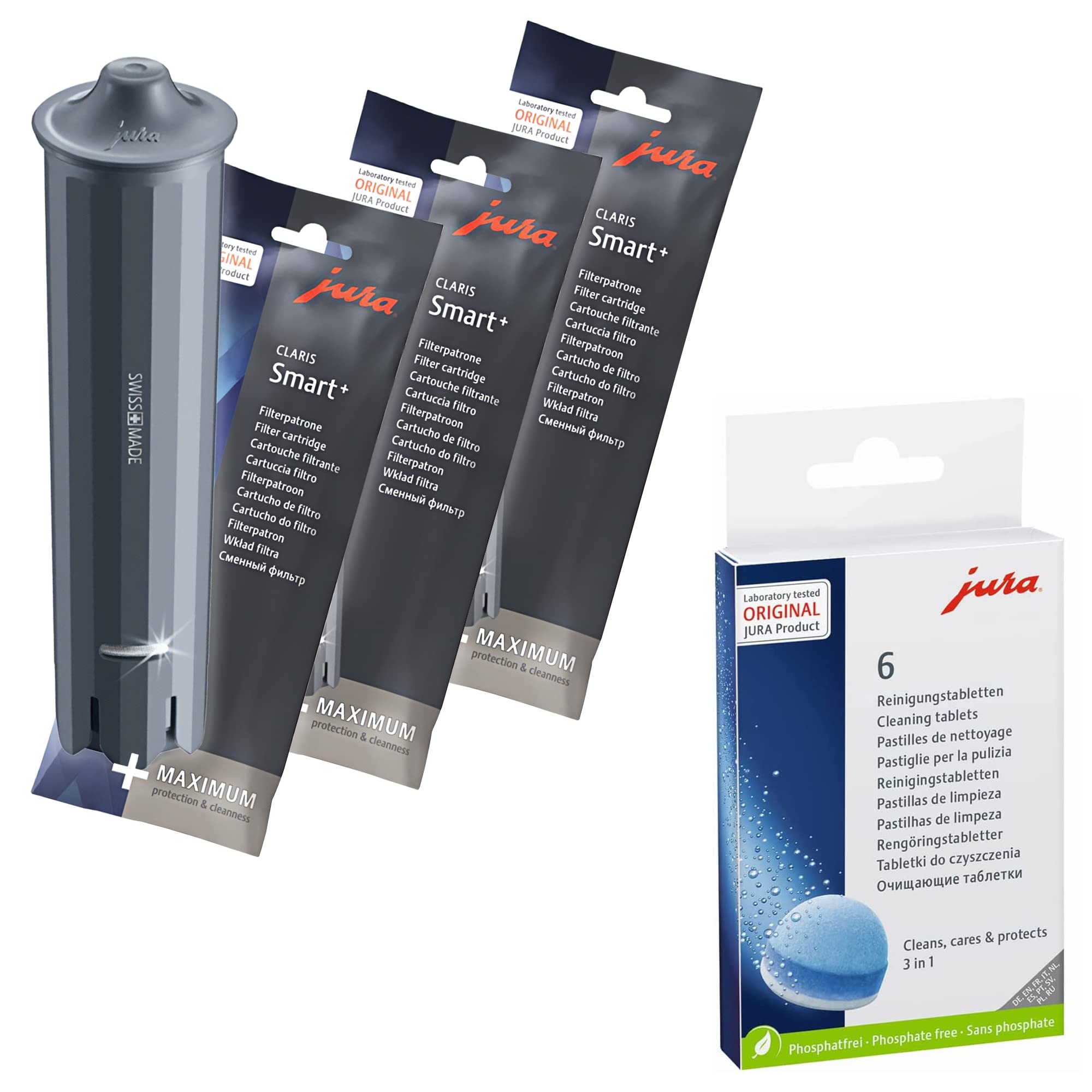 Jura Claris Smart+ Water Filters 3-Phase 6 Cleaning Tablets - Value Combo - 3 Filters + 6 Cleaning Tablets