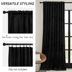 Ryb Home Black Velvet Curtains 96 Inch, Blackout Window Curtains With Pleat Tape On Top For Bedroom Thermal Insulated Privacy Drapes For Nursey, W52 X L96 Inch, 2 Panels
