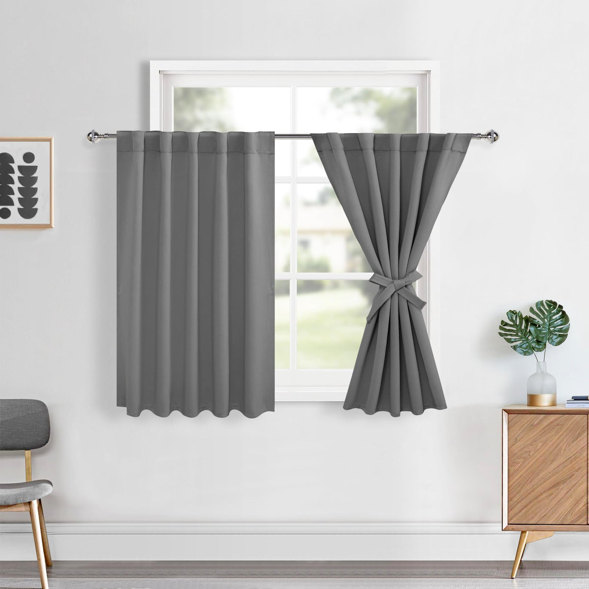 Hiasan Short Grey Blackout Curtains 36 Inch Long, Bathroom Small Window Curtains Rod Pocket & Back Tab Thermal Insulated Gray Dr