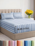 Extra Deep Pocket Cal King Sheets - 4 Piece Breathable & Cooling Bed Sheets - Hotel Luxury Bed Sheet Set - Soft, Wrinkle Free & Comfy - Easily Fits Extra Deep Mattresses - Blue Striped Sheets Set