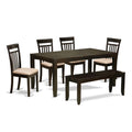 East West Furniture LYCA6-CAP-C Lynfield 6 Piece Set Contains a Rectangle Dining Room Table with Butterfly Leaf and 4 Linen Fabric Kitchen Chairs with a Bench, 36x66 Inch, Cappuccino
