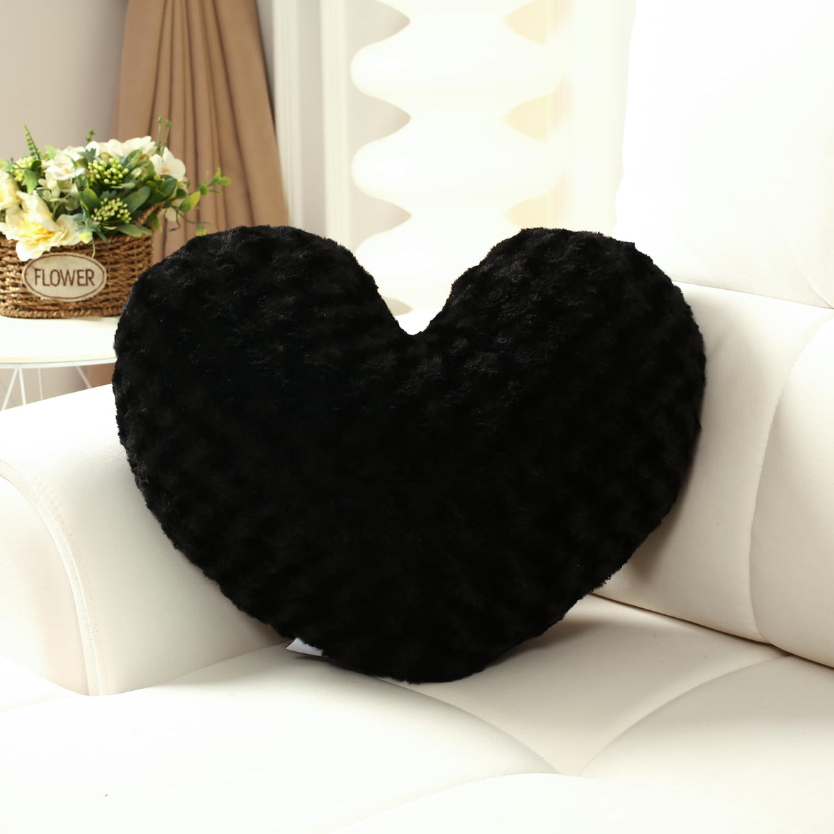 Ailive Black Heart Pillow Accent Pillow Decorative Throw Pillows For Chair Bed Couch And Living Room; Fabric With Delicate Rose