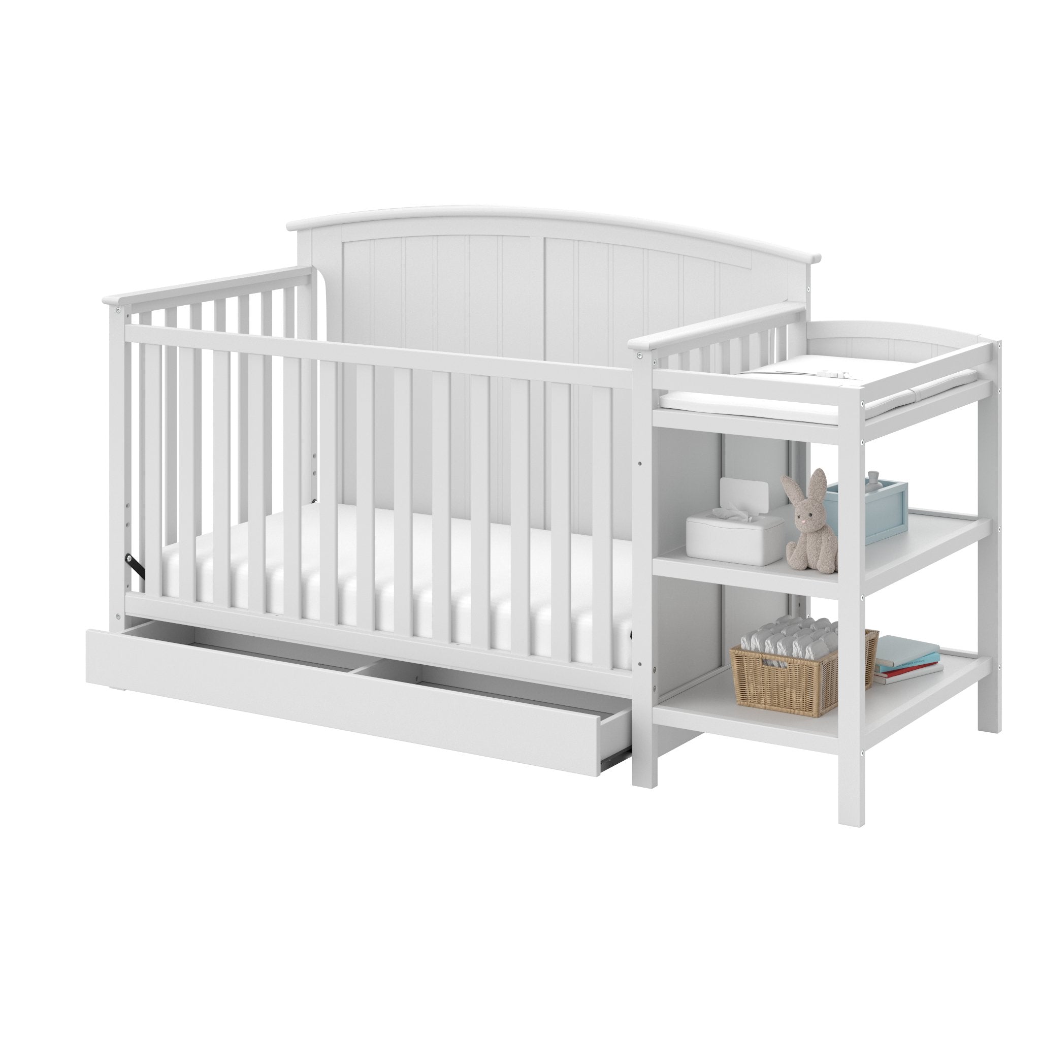 Storkcraft Steveston 5-In-1 Convertible Crib And Changer With Drawer (White) – Greenguard Gold Certified, Crib And Changing Table Combo With Drawer, Converts To Toddler Bed, Daybed And Full-Size Bed