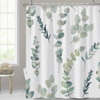 AWERT Shower Curtain Green Plants for Bathroom Waterproof Quick-Drying Eucalyptus Leaves Shower Curtain Set with Hooks 72x72 Inc