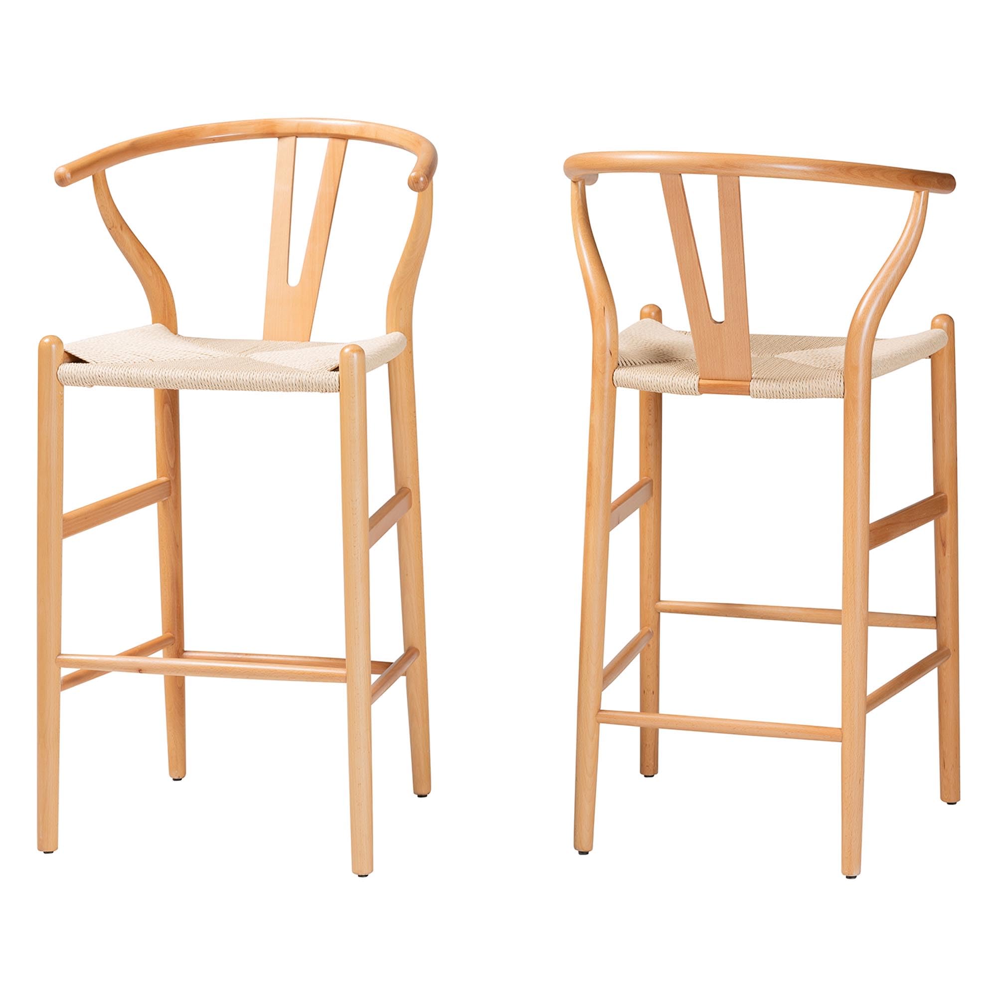 Baxton Studio Paxton Modern and Contemporary Natural Brown Finished Wood 2-Piece Counter Stool Set