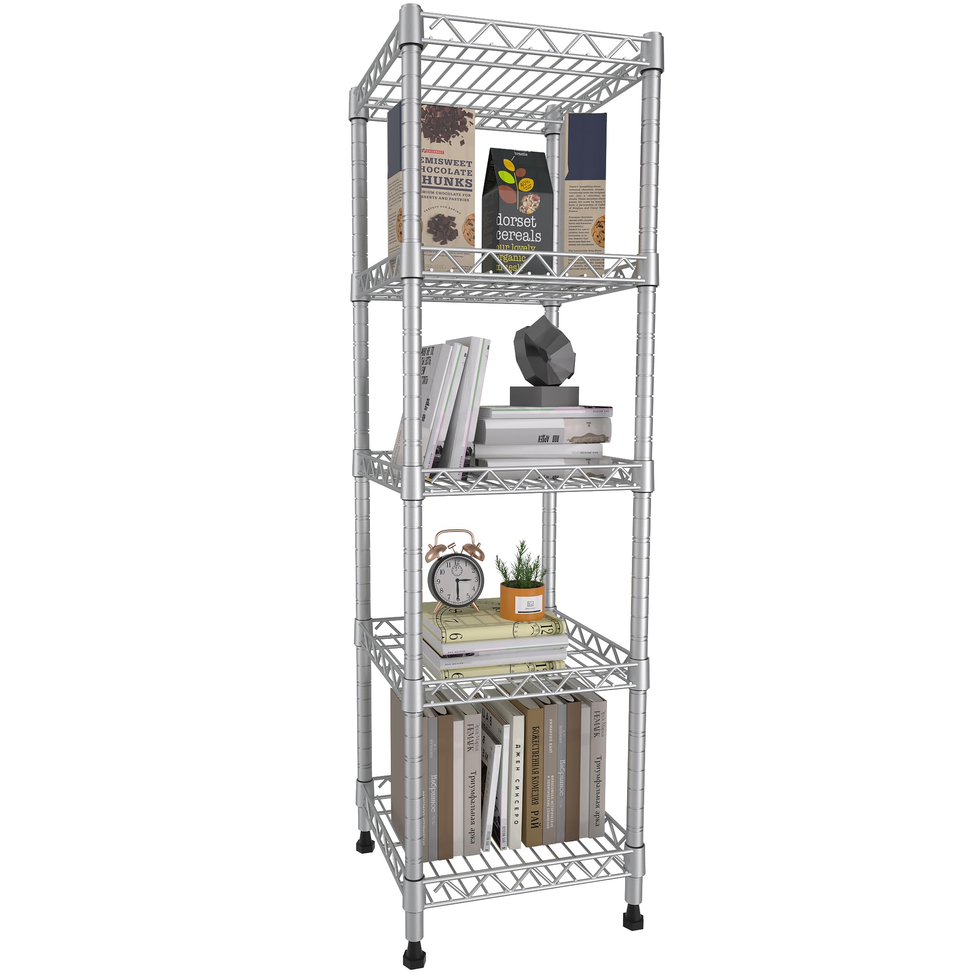 GIOTORENT 5 Tier Standing Shelving Metal Units, Adjustable Height Wire Shelf Display Rack for Laundry Bathroom Kitchen 11.8 W x 