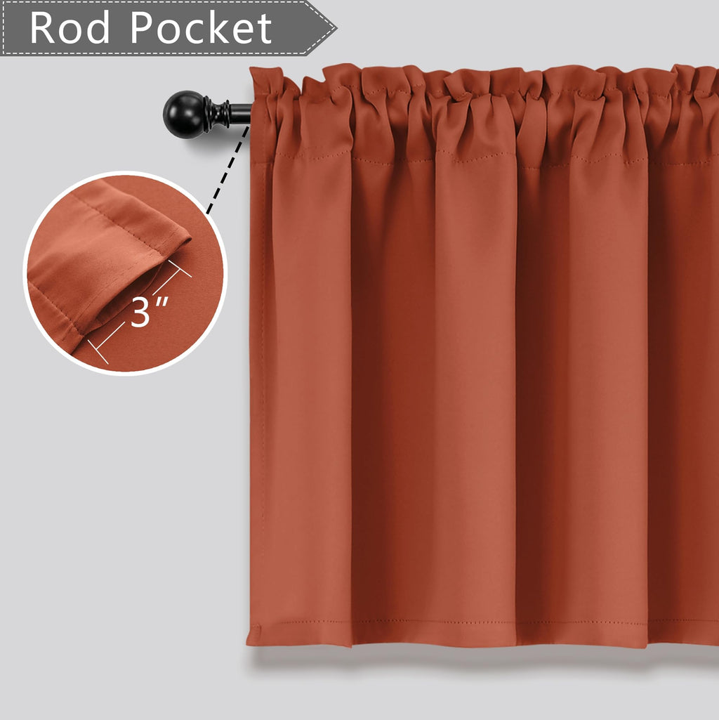 Mrs.Naturall Boho Valance For Kitchen Window,Burnt Orange Fall Curtains For Living Room 2 Panels Set,16 Inch Length