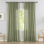 Donren Sage Green Linen Back Tab Curtains 102 Inches Long 2 Panels Set For High Windows - Rustic Hooks Belt Pinch Pleated Look Easy Sliding Curtains Rod Pocket Light Filtering Semi Privacy Drapres