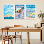 Dfaiuy Set Of 3 New Yorker Magazine Posters Modern Home Canvas Wall Art Retro Blue Minimalist Prints Painting Sunrise Sunset Sea
