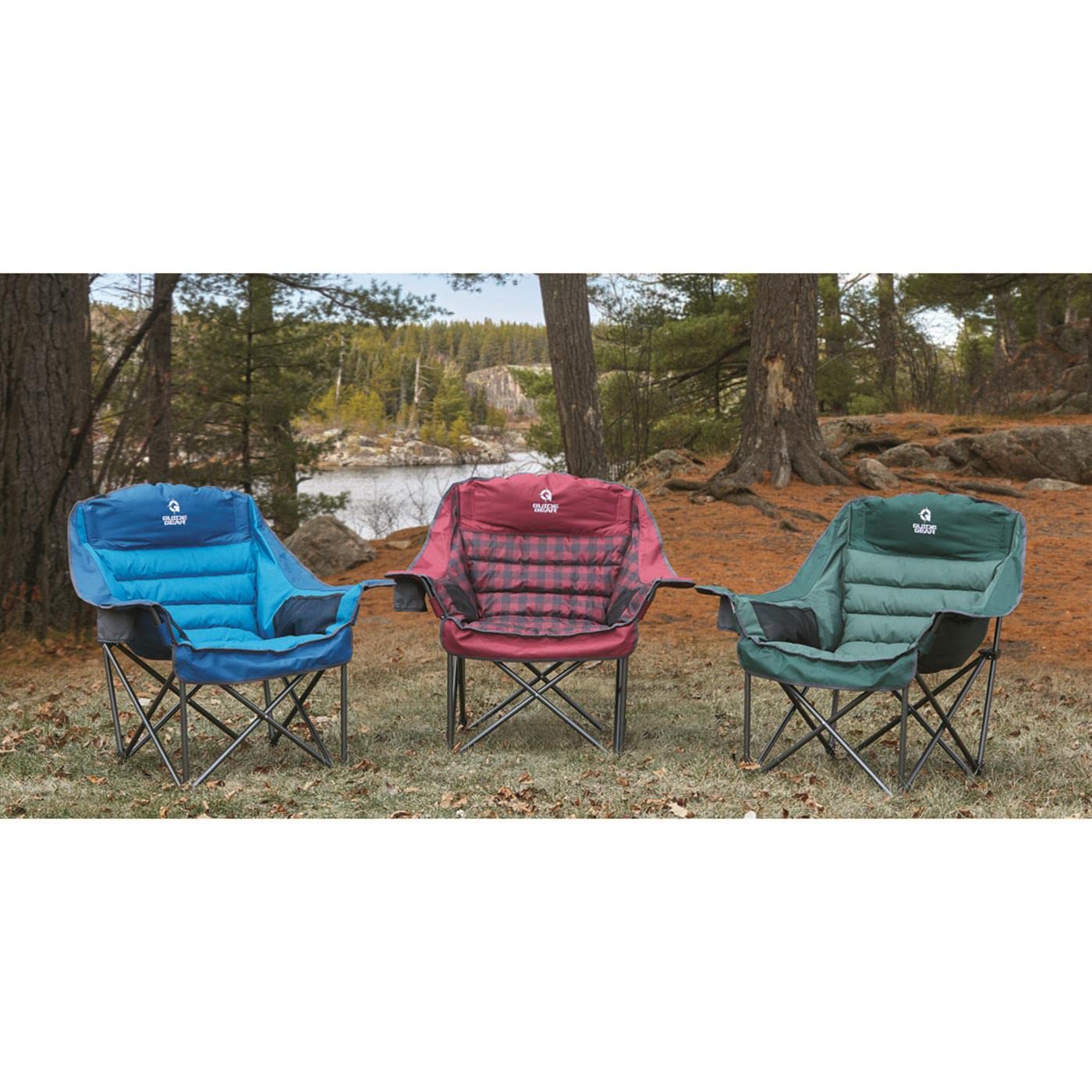 Guide Gear Oversized Extra Large Padded Camping Chair, Portable, Folding, Large Camp Lounge Chairs For Outdoor, Adults, Men And Women, Heavy-Duty 400 Pound Capacity, With Cup Holder Red Plaid