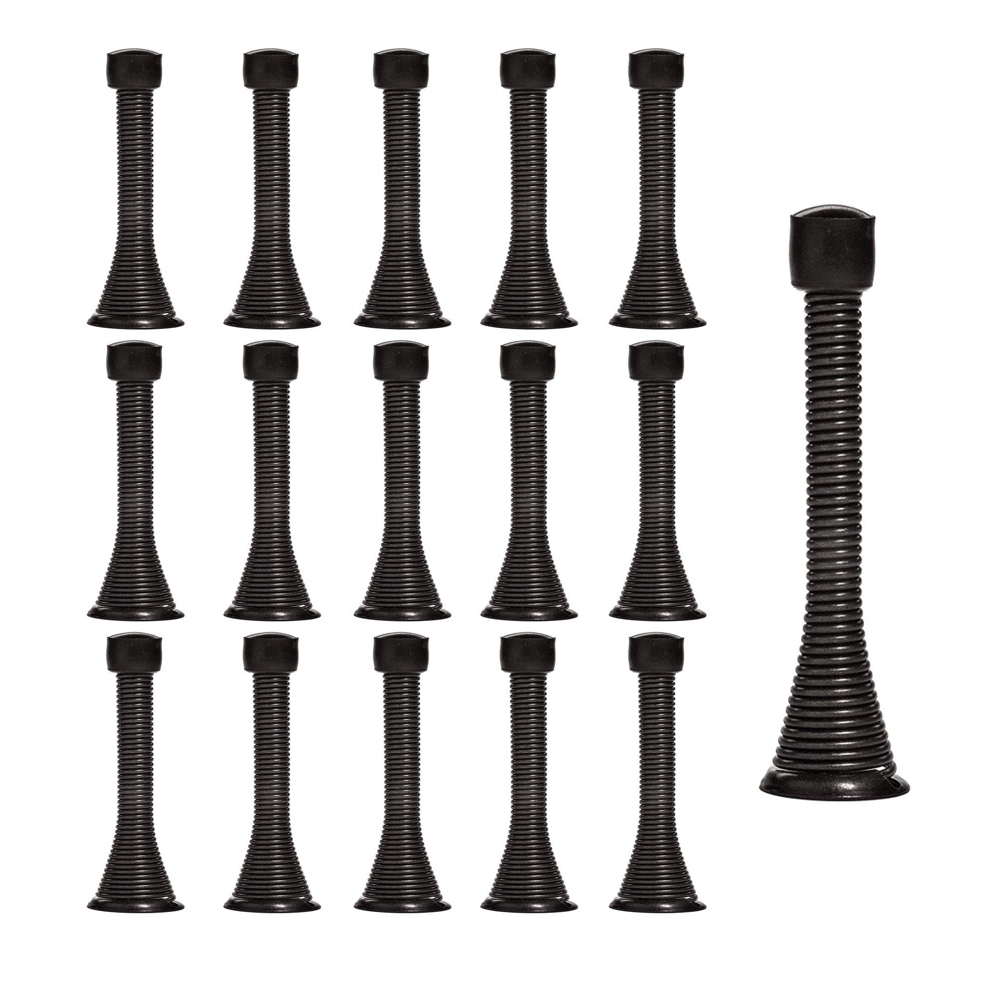 Kiseer 16 Pack Spring Door Stops 3 1/4' Flexible Heavy Duty Spring Door Stopper With Rustproof Screw Rubber Bumper Tips (Black)