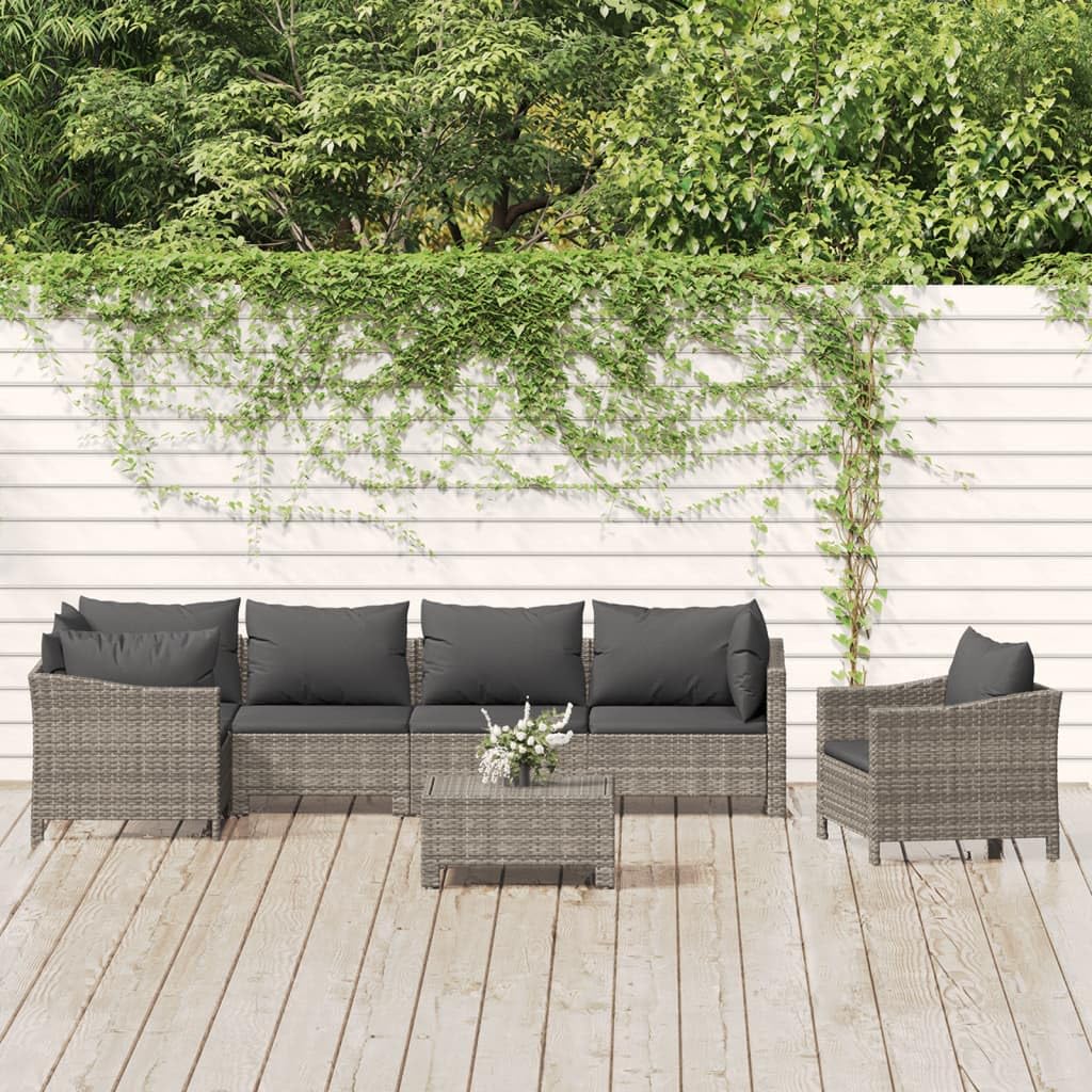 7 Piece Gray Poly Rattan Patio Furniture Set