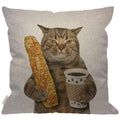 Hgod Designs Funny Cat Throw Pillow Cover,The Cat Is Holding A Cup Of Black Coffee And A Baguette Decorative Couch Sofa Bedroom