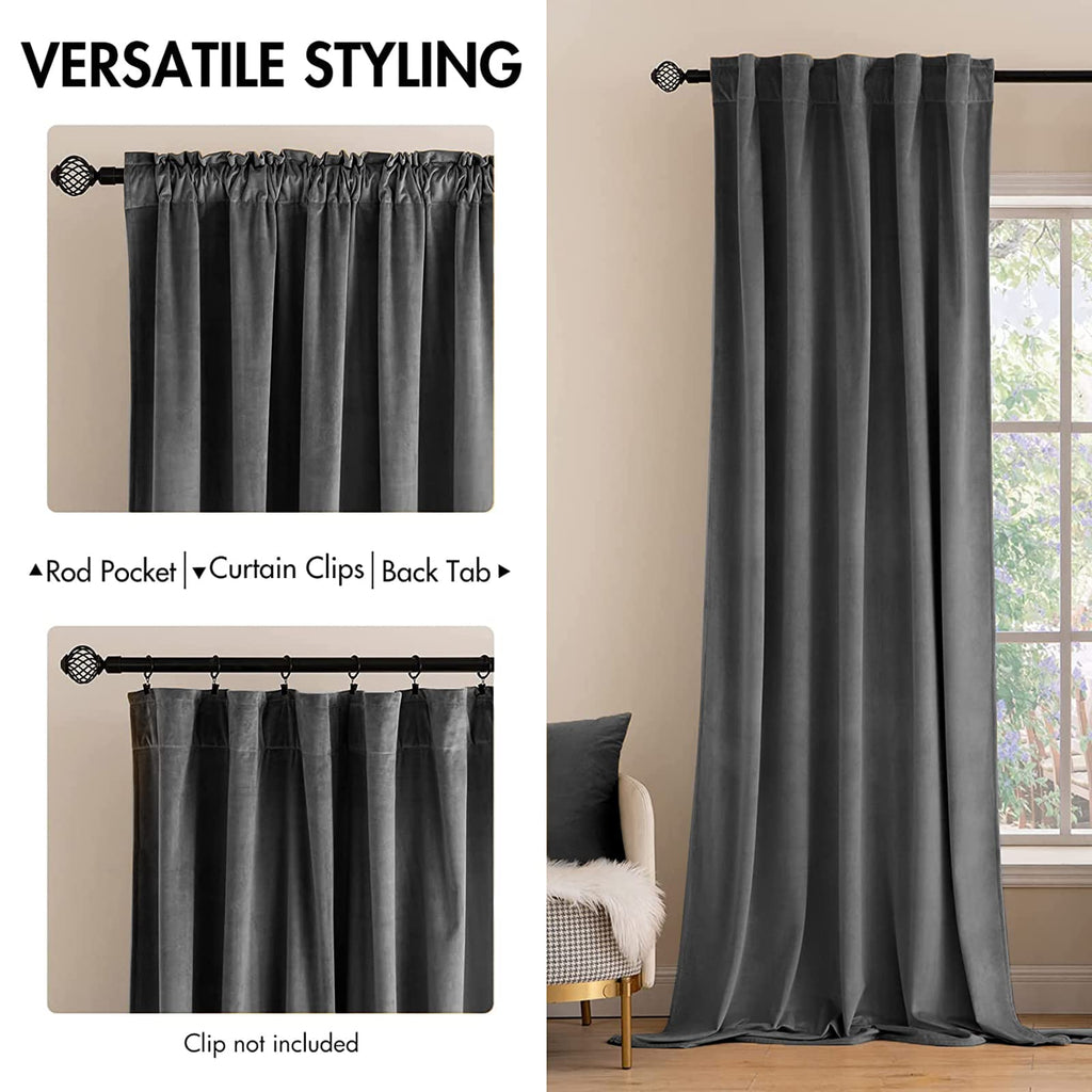 Miulee Grey Velvet Curtains 96 Inches 2 Panels - Luxury Blackout Curtains For Bedroom Living Room Thermal Insulated Super Soft Window Drapes Rod Pocket & Back Tab, W52 X L96 Inches