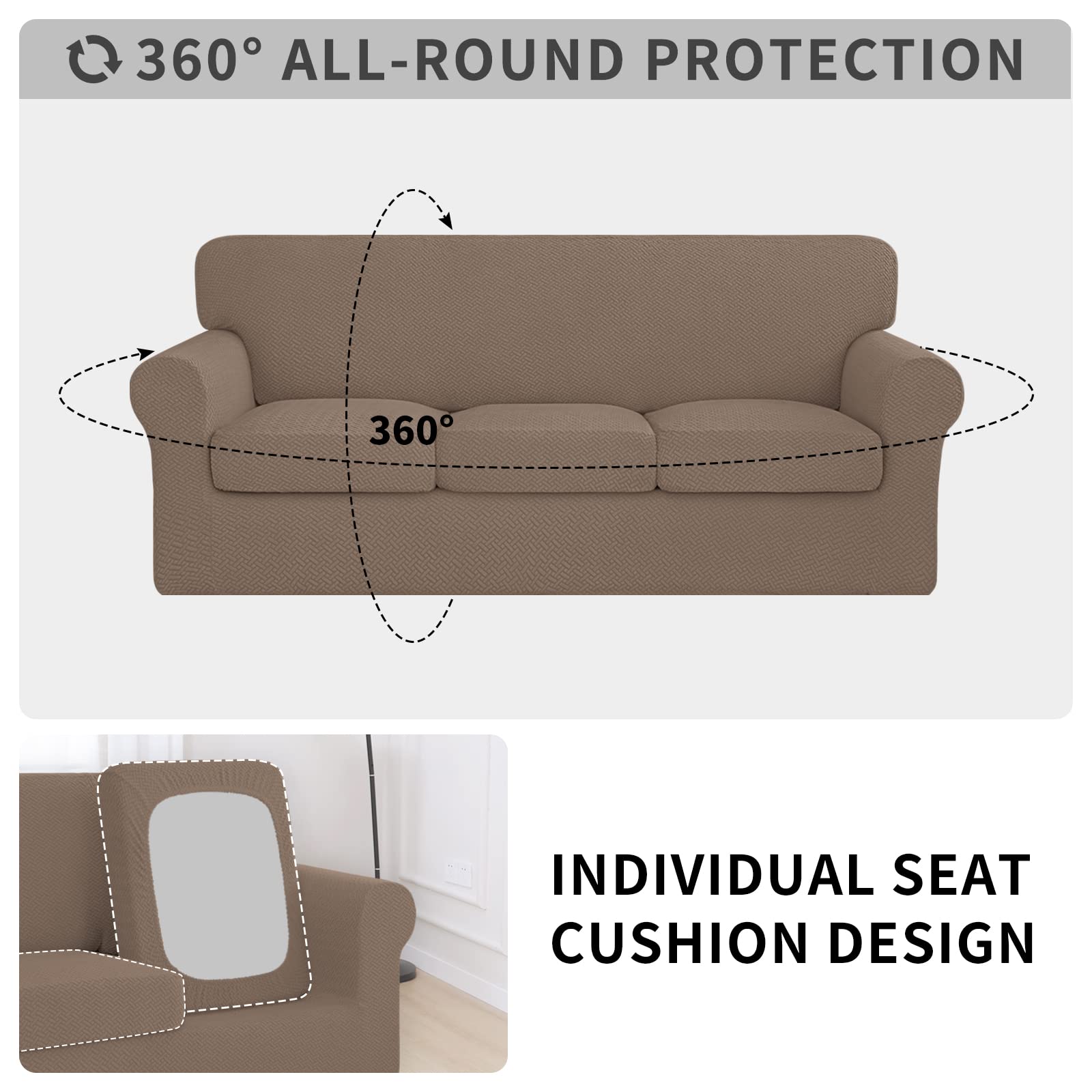 Issuntex 2 Pieces High Stretch Thicken Chair Couch Covers, Soft Sofa Slipcover For 1 Separate Cushion Couch, Jacquard Fabric Ela