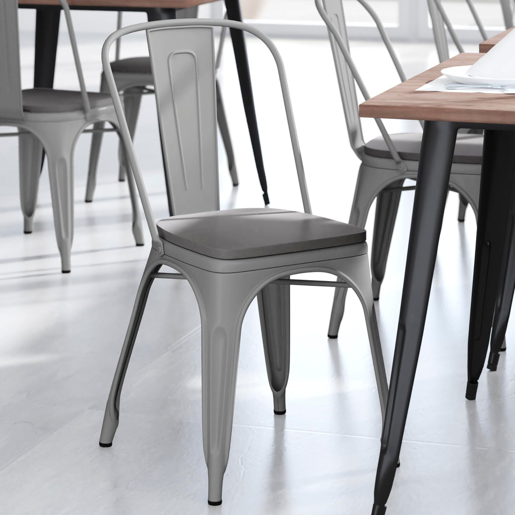 Flash Furniture Perry Indoor/Outdoor Commercial Stackable Chair With Polystyrene Seat - Silver Metal Frame - Gray Poly Resin Seat - Rounded Seat Edges For Comfort