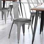Flash Furniture Perry Indoor/Outdoor Commercial Stackable Chair With Polystyrene Seat - Silver Metal Frame - Gray Poly Resin Seat - Rounded Seat Edges For Comfort