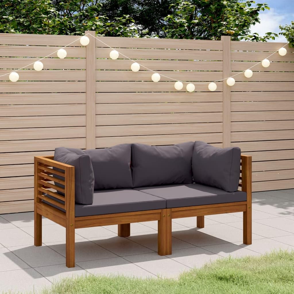 vidaXL 2-Seater Outdoor Patio Sofa with Cushions -Solid Acacia Wood Lounge Set - Modular Design - Weather Resistant - Easy Assembly - Suitable for Garden and Patio