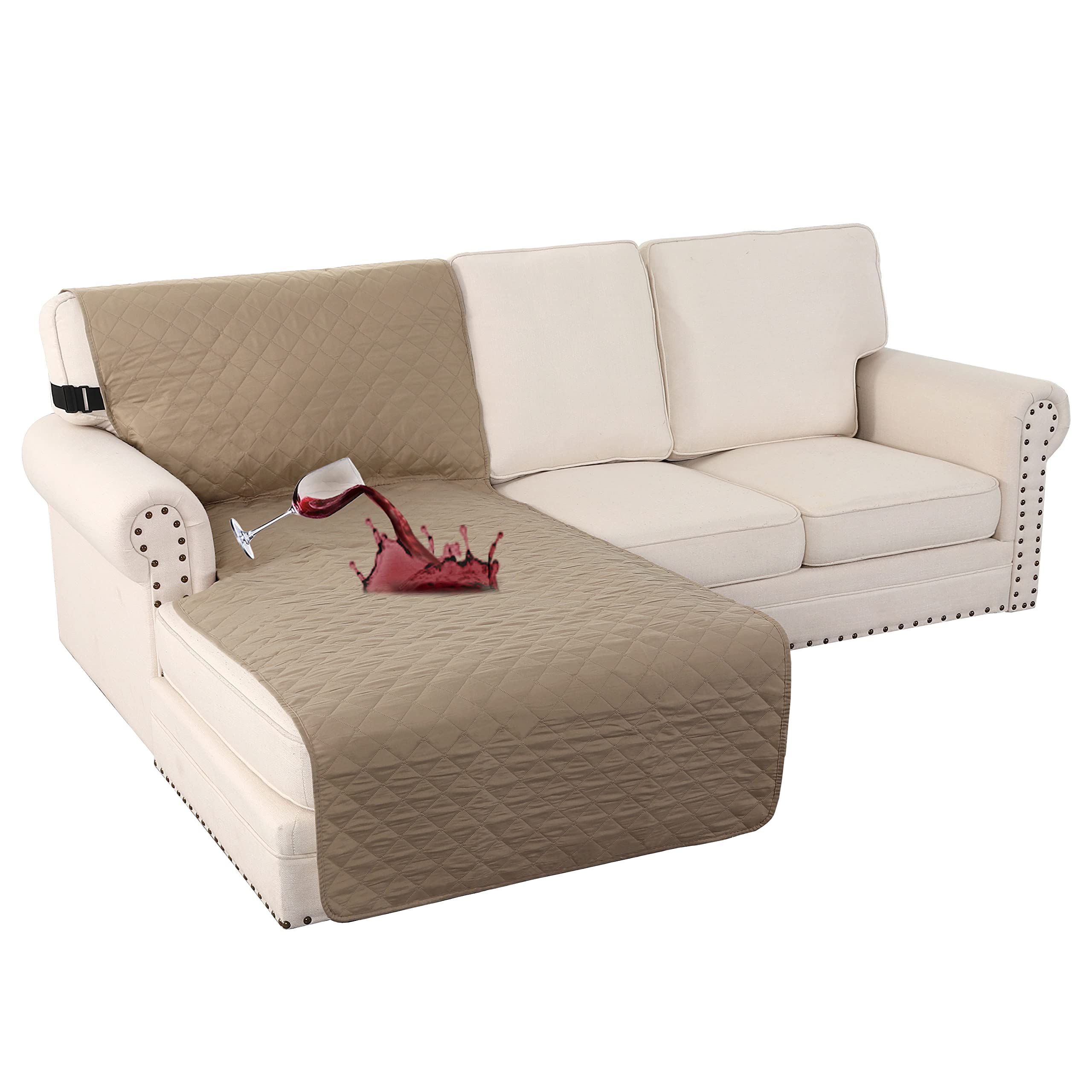 Turquoize 100% Waterproof Chaise Sofa Covers Chaise Lounge L Shape Sofa Protector Chaise Slip Cover Triple Non-Slip Sofa Slipcov