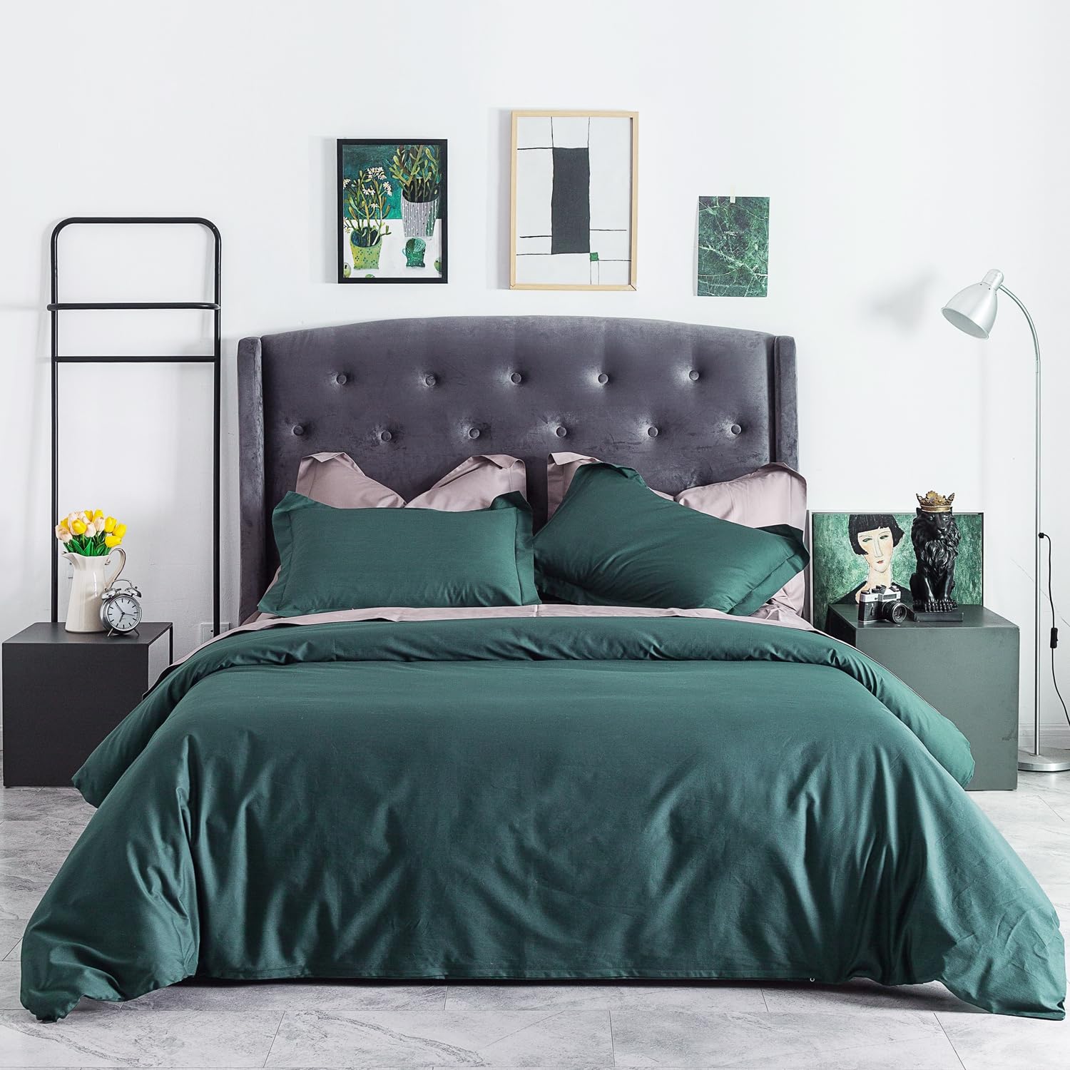 Susybao 100% Cotton Duvet Cover King Dark Green Duvet Cover 3 Pieces Set 1 Hunter Green Christmas Duvet Cover With Zipper Ties 2