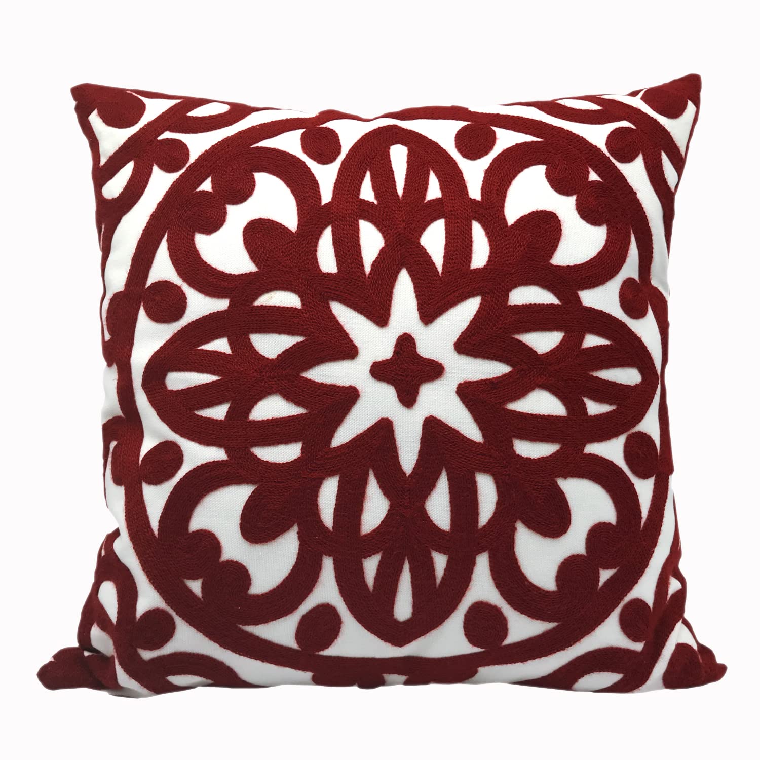 Alysheer Embroidered Decorative Throw Pillow Cover 18X18 Inch, Classic Boho Mandala Knit Pattern, Cozy Soft 100% Cotton Canvas F