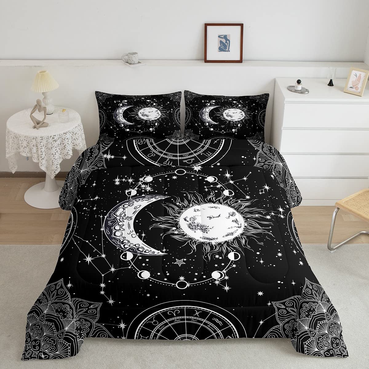 Sun And Moon Bedding Set Constellation Galaxy Comforter Set For Kids Boys Girls Teens Psychedelic Boho Mandala Comforter Breatha
