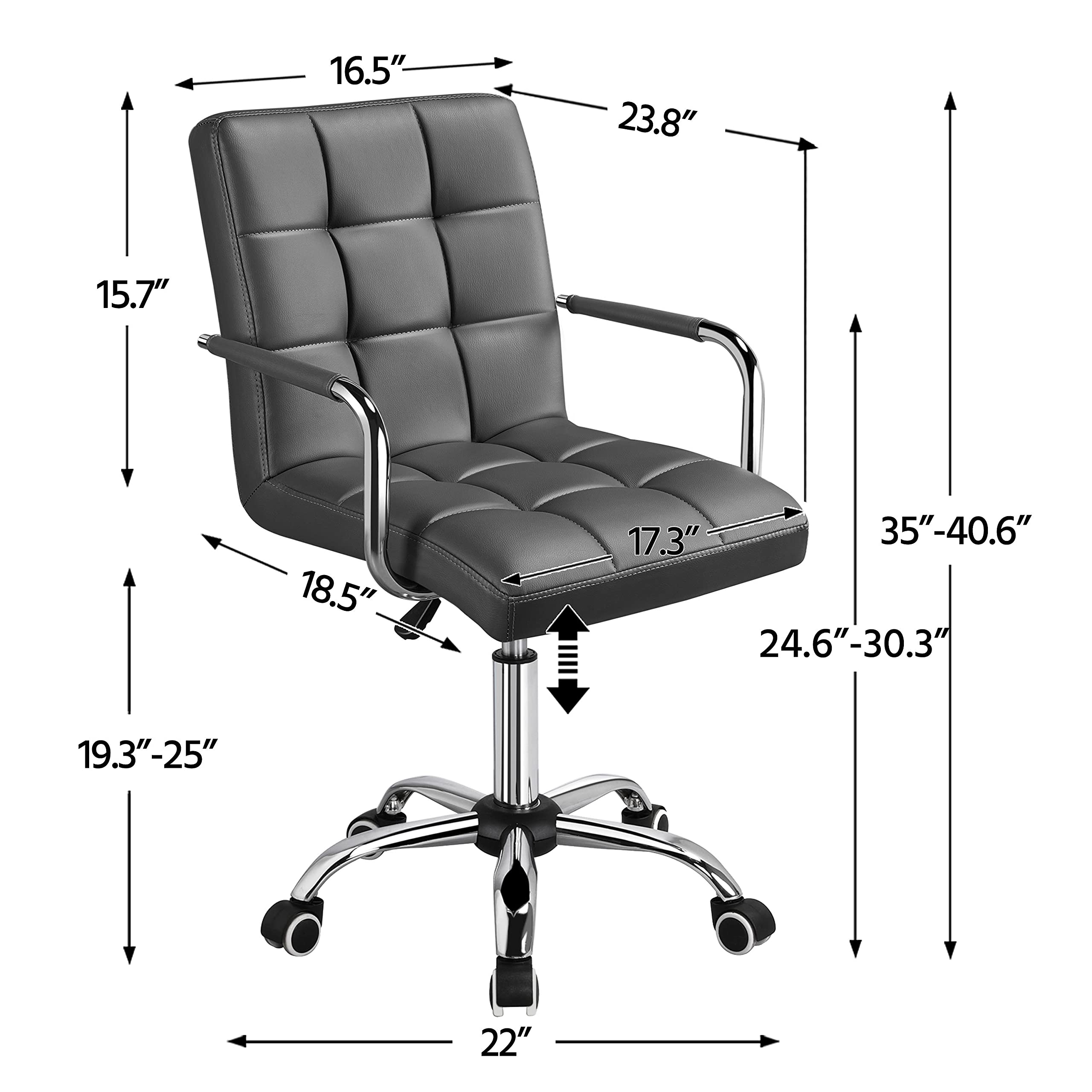 Yaheetech Mid Back Desk Chair, Pu Leather Office Task Chair With Armrests/Large Seat, Adjustable Chair With Wheels, Grey