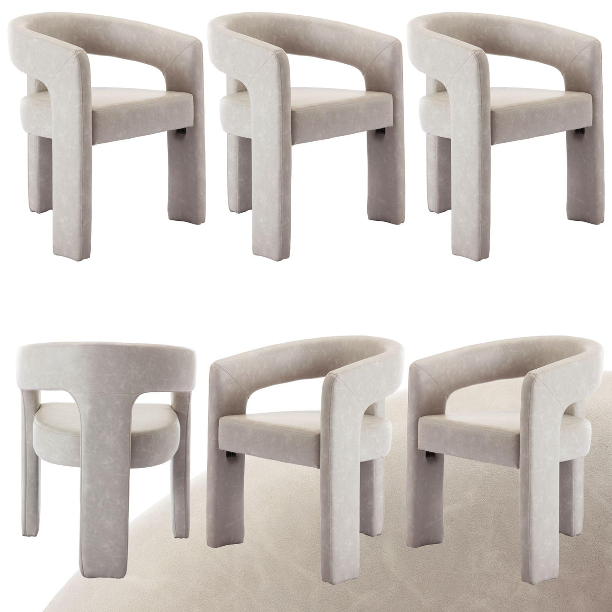 Modern Dining Chair Set Of 6, Faux Leather Upholstered Barrel Kitchen Chair, Round Dining Chairs With Wooden Legs, Assembled Acc