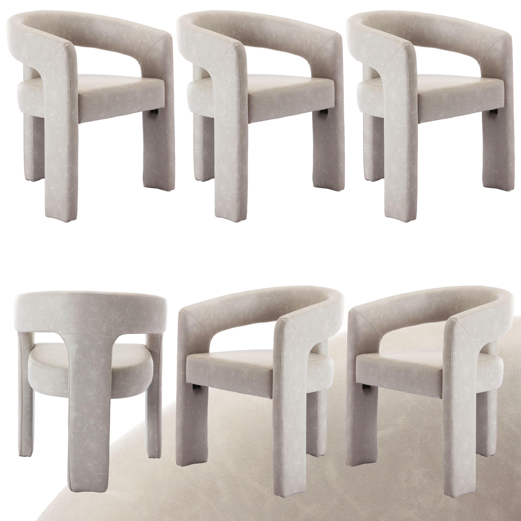 Modern Dining Chair Set Of 6, Faux Leather Upholstered Barrel Kitchen Chair, Round Dining Chairs With Wooden Legs, Assembled Acc