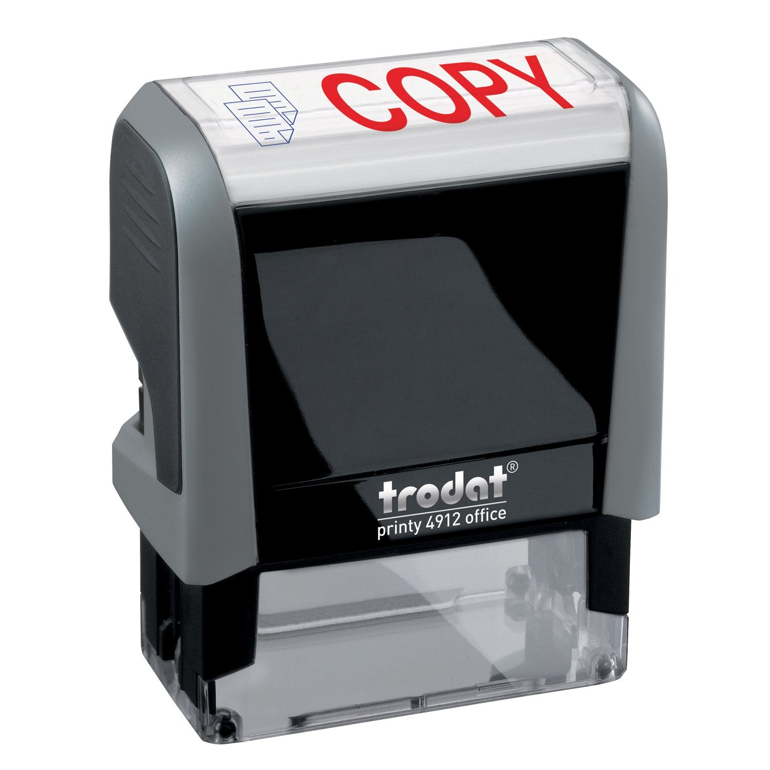 Trodat Stamp 4912 Office Printy With English Text Copy - Self Inking, Red And Blue Ink, Impression Size 3/4' X 1-7/8'