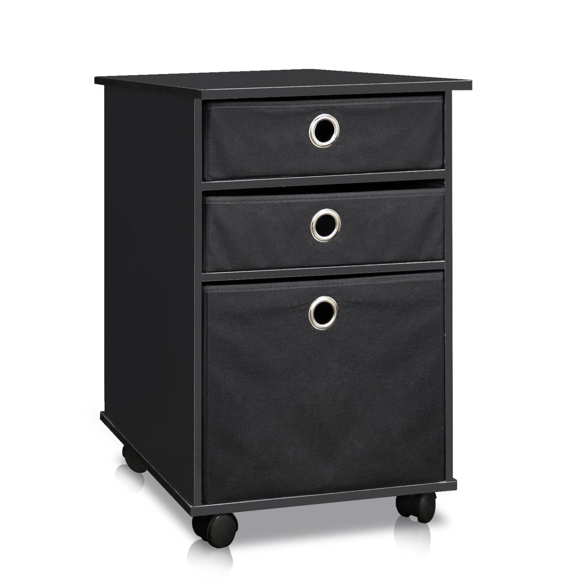 Furinno Econ Organizer With Bins And Mobility Casters, Black