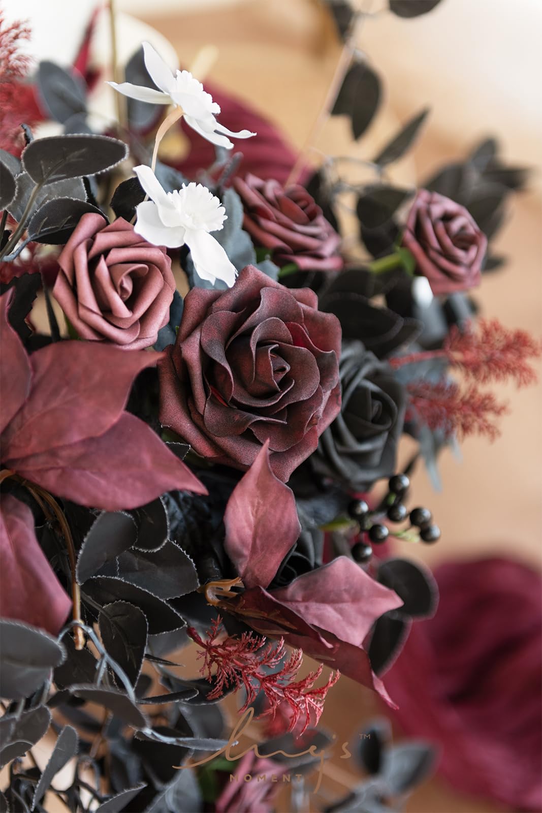 Ling'S Moment 2Pcs Black Arch Flowers Artificial Floral Swags Centerpieces Burgundy Wedding Rose Garland Greenery Arrangements F
