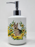 Caroline's Treasures CK2939SOAP German Shepherd in Sunflowers Ceramic Soap Dispenser Hand Soap Dispenser Pump Bottles for Bathro