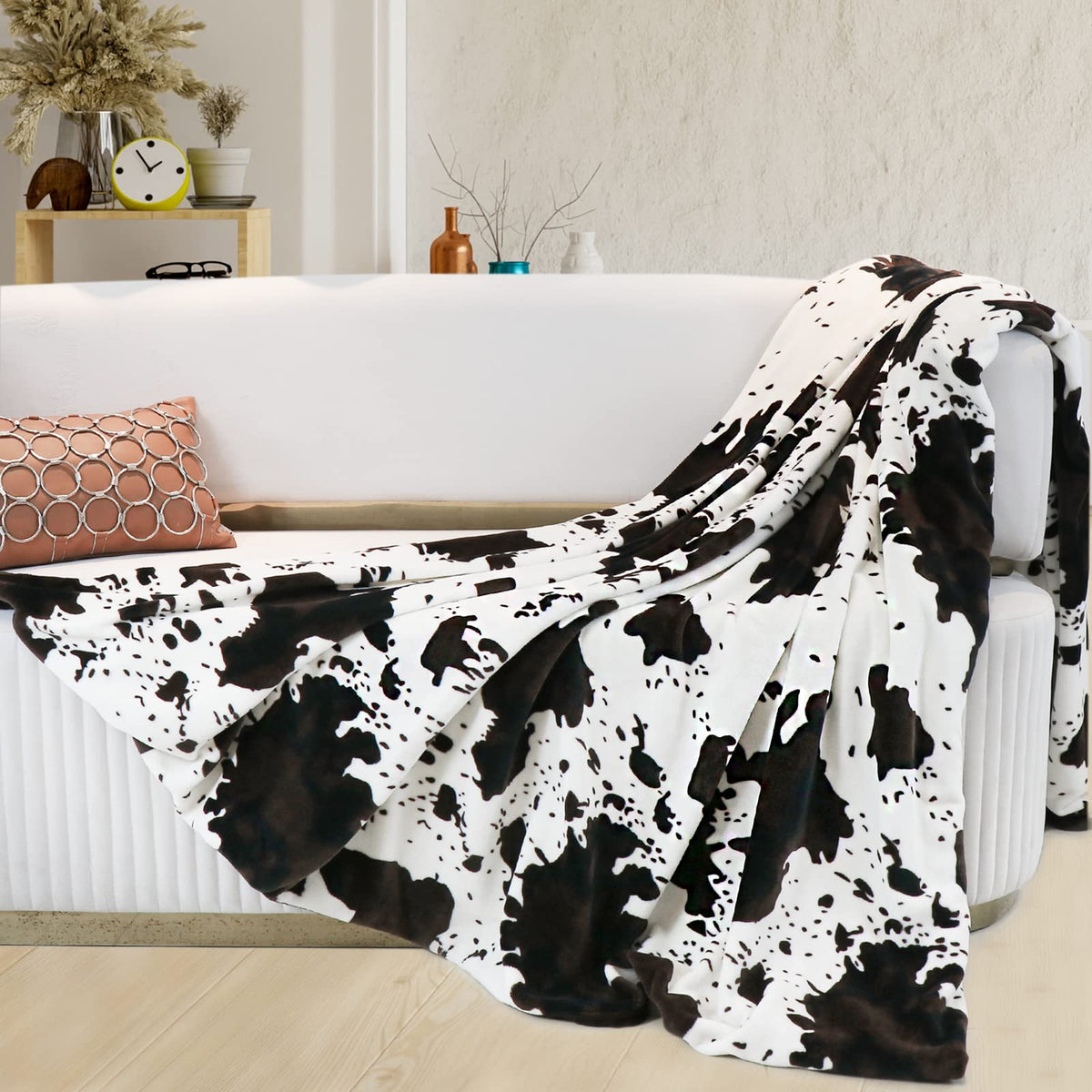 Flannel Fleece Cow Print Blanket Twin Size, Super Soft Cozy Plush Cow Blankets, Lightweight Microfiber Cow Print Throw Blanket F
