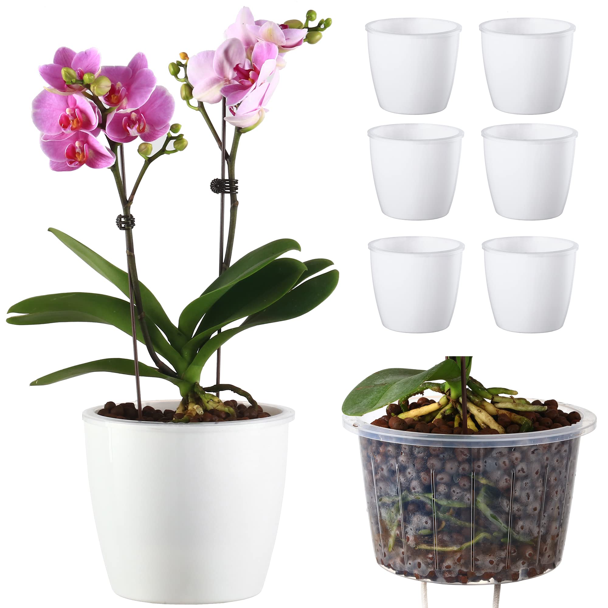 Delf 6 Pack 6.7' Self-Watering Planters Flower Pots For Indoor Garden Devil'S Ivy, African Violet, Ocean Spider Plant, Orchid,