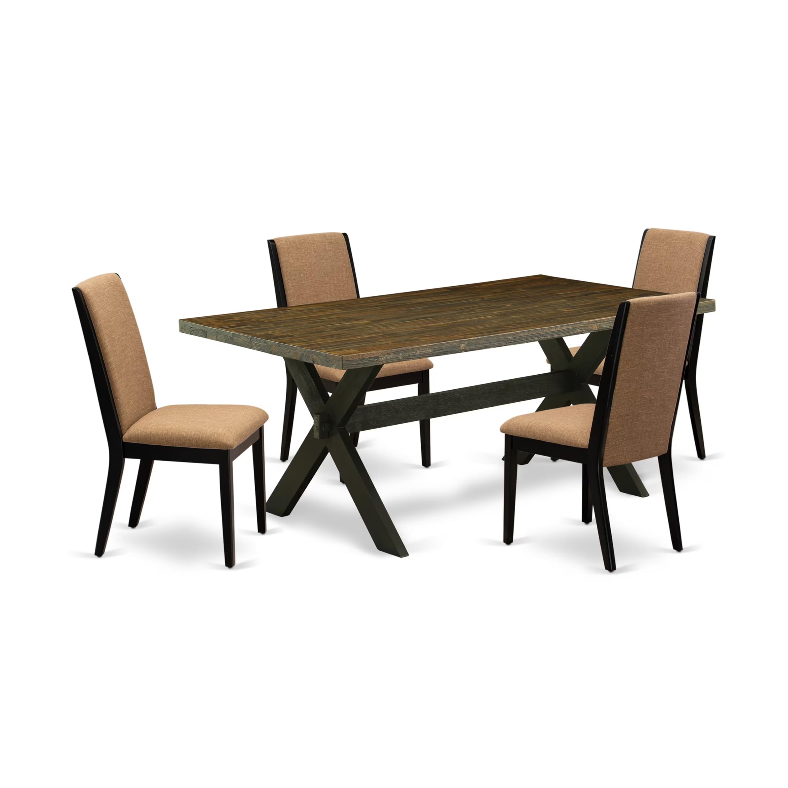 East West Furniture X677La147-5 5 Piece Modern Dining Table Set Includes A Rectangle Wooden Table With X-Legs And 4 Light Sable Linen Fabric Parson Dining Chairs, 40X72 Inch, Multi-Color