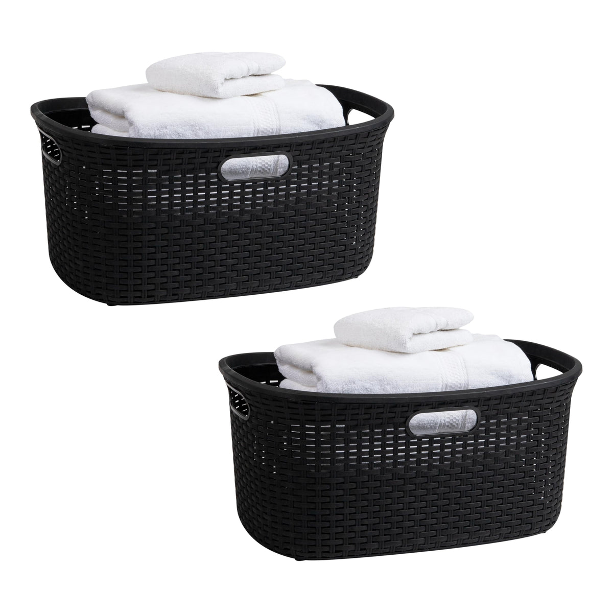 Mind Reader 40L Laundry Basket, Clothes Hamper, Wicker Design, Plastic, 23''L x 14.5''W x 11''H, Set of 2, Black