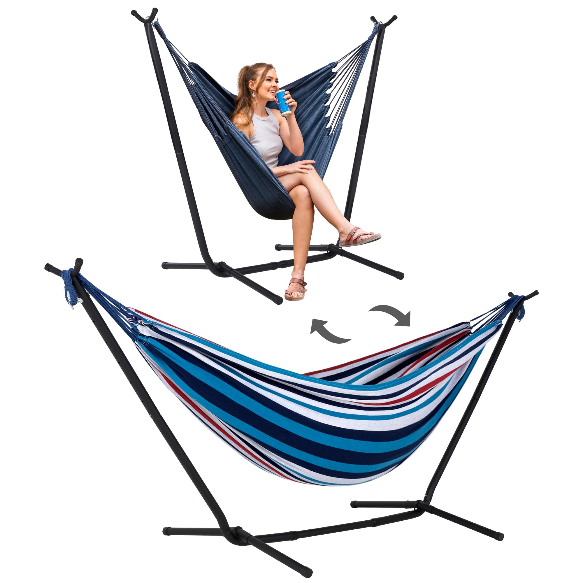 Suncreat 2-In-1 Convertible Portable Double Hammock With Stand Included, Outdoor Hammock And Stand, Patent Pending, Sea Blue