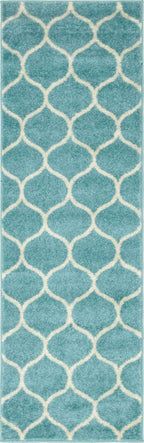 Unique Loom Trellis Frieze Collection Area Rug - Rounded (2' x 6' 1'' Runner, Light Blue/ Ivory)