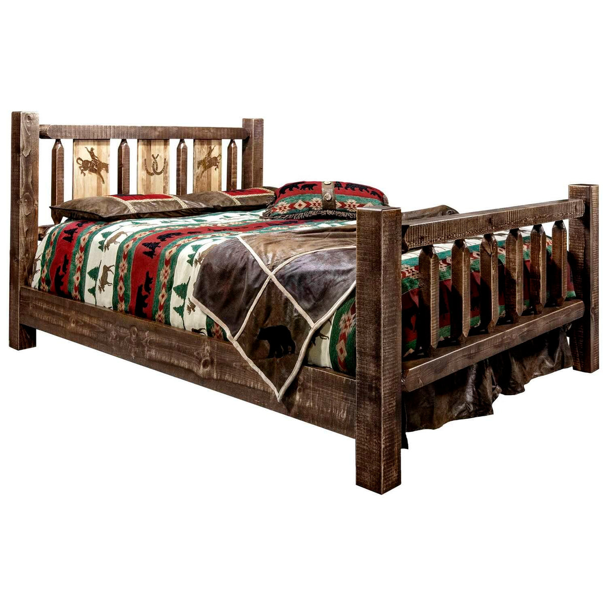 Montana Woodworks Homestead Collection Full Bed w/Laser Engraved Bronc Design, Stain & Clear Lacquer Finish